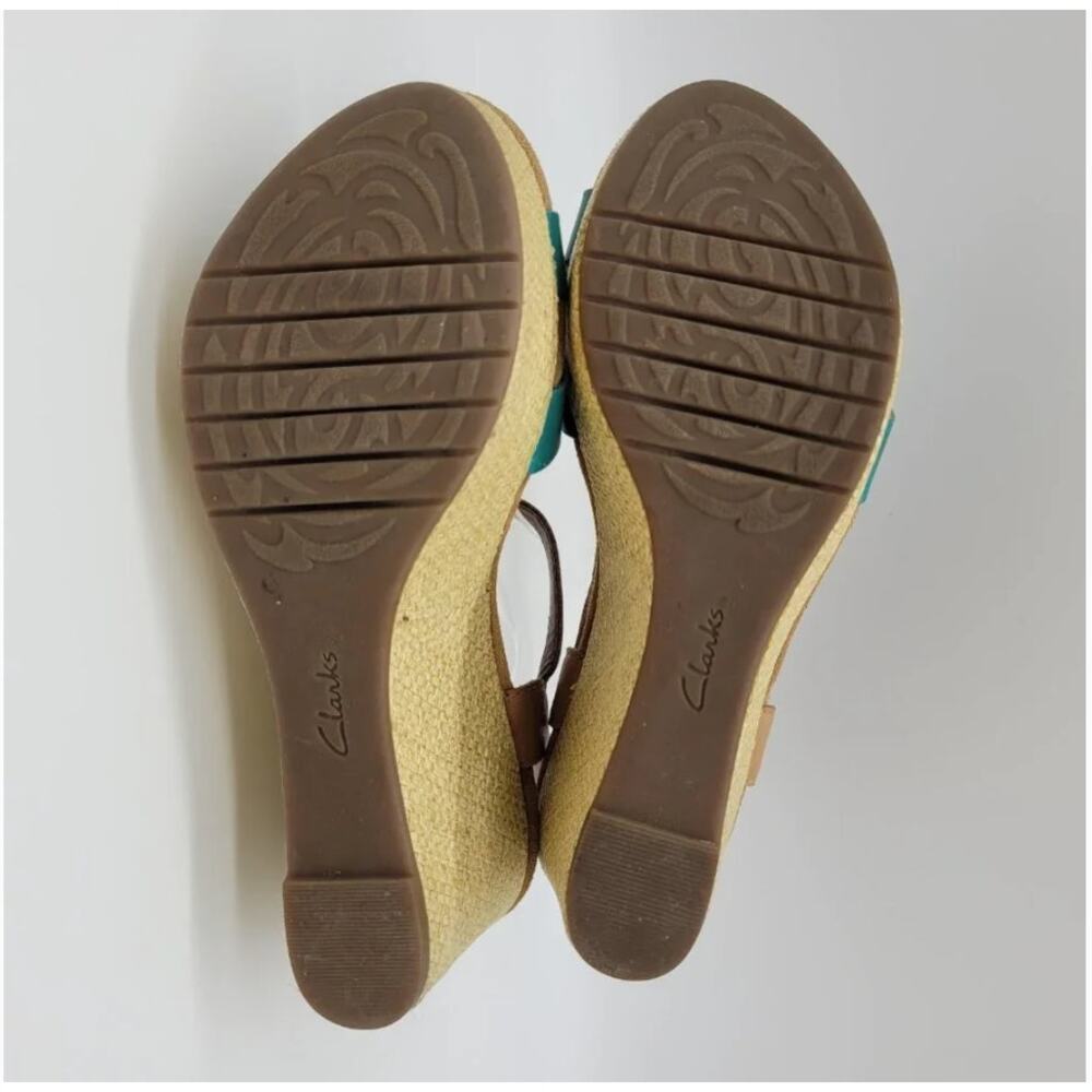 Clarks Teal and Tan Wedge Sandals - Picture 10 of 11